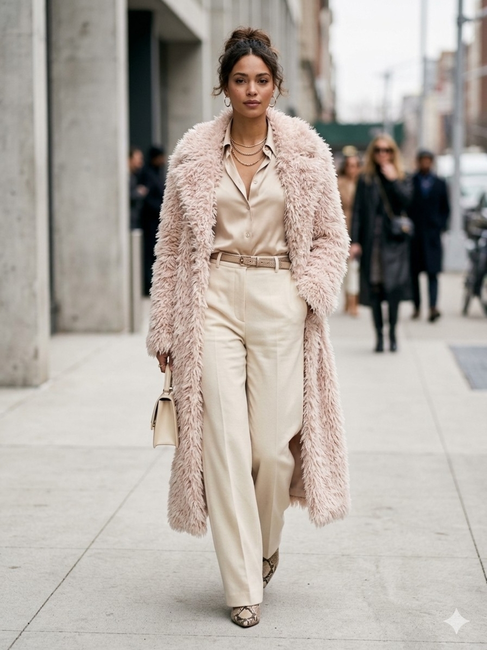 Luii Shaggy Faux Fur Maxi Coat pale blush pink color Size Large